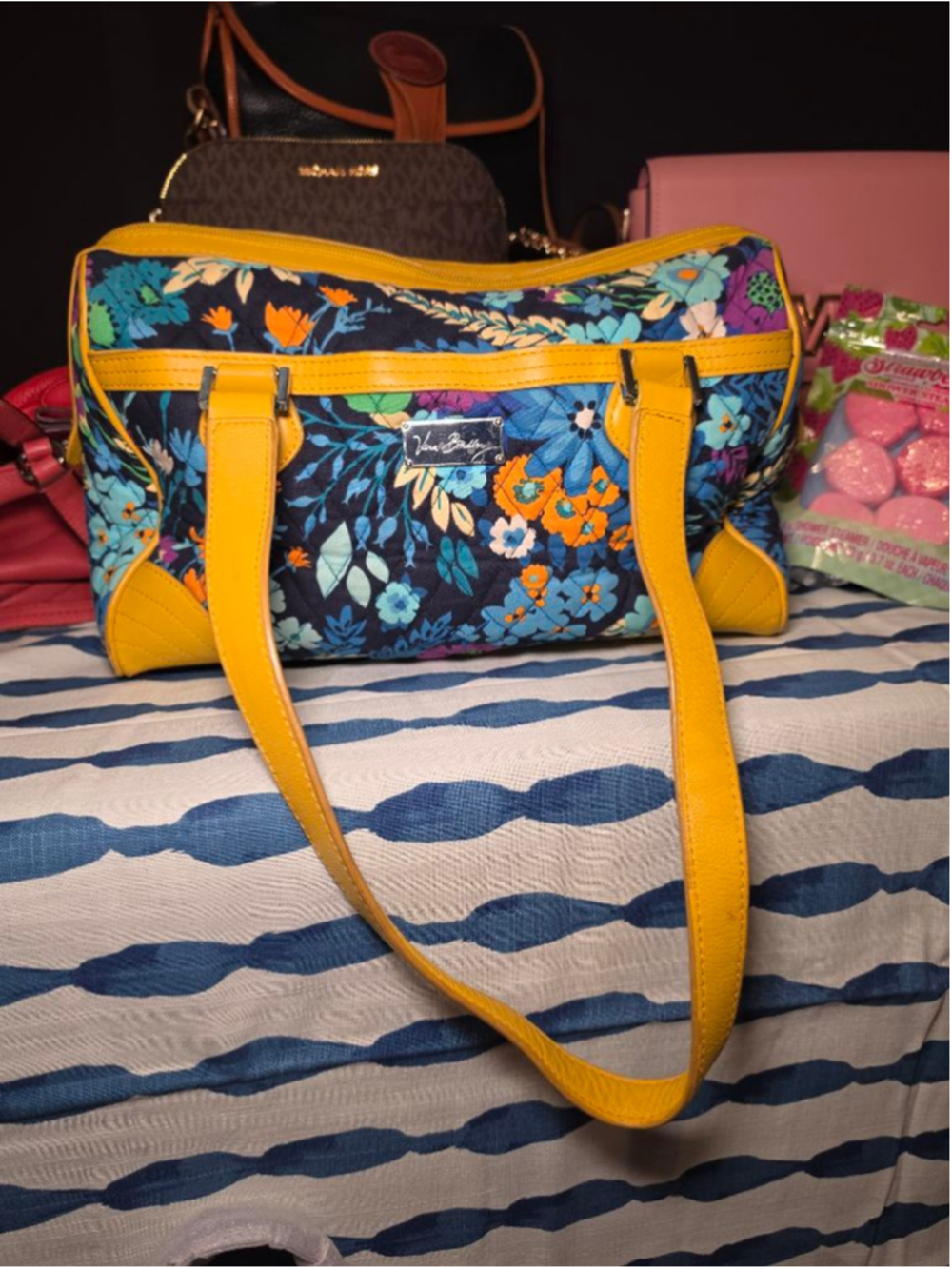 Women's Vera Bradley Floral Navy Yellow Shoulder Bag One Size